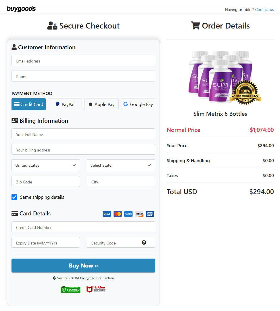 SlimMetrix order form